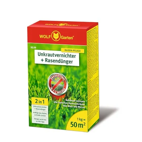 WOLF Garten 2-in-1 - Unkrautvernichter und Rasendünger für 50m², wirkt schnell und fördert gesunden Rasen bis zu 100 Tage