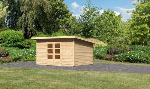 Karibu Gartenhaus Northeim 4 - Stabil und Vielseitig - Das Karibu Gartenhaus Northeim 4 aus 38 mm Massivholz bietet Stabilität und zahlreiche Nutzungsmöglichkeiten. Mit großzügigen Lichtausschnitten und optionalen Fenstern ist es ideal für jeden Garten.