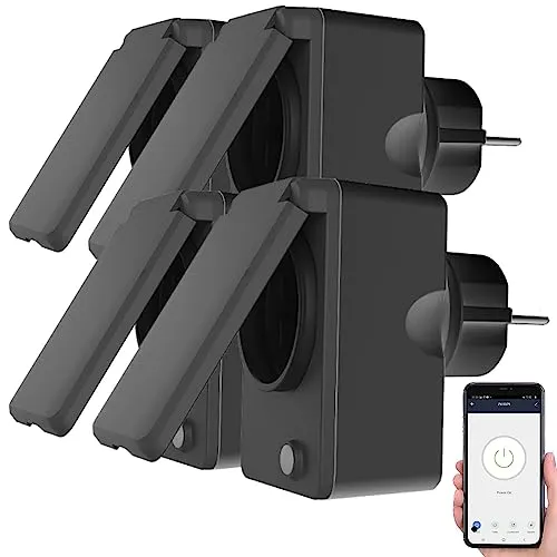 Luminea Home Control Zeitschaltuhr WLAN außen: 4er-Set smarte WLAN-Outdoor-Steckdosen, Energiekostenmesser, 16A, IP44 (Outdoor-Steckdose wasserdicht, Stromverbrauch Messgerät)