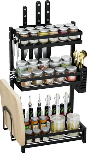 Heikoeco®unterschrank organizer, 3 Etagen EdelstahlGewürzregal , Küchenregal Organizer für Arbeitsplatte Aufbewahrung, 32.5x20x60cm