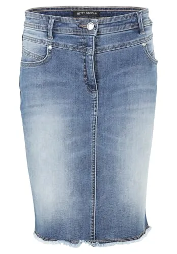 BETTY BARCLAY Damen Jeansrock mit Fransen - Damen Rock in Light Blue Denim, knielang mit cooler Used-Waschung für einen lässigen Look. Ideal für Freizeit und vielseitig kombinierbar dank klassischem 5-Pocket-Design.