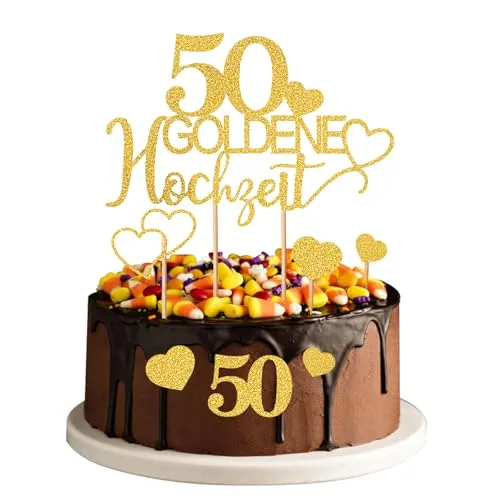 Tortendekoration 7 Stück Tortendeko Goldene Hochzeit 50 Jahre Gold Glitzer Cake Topper Hochzeitstag Goldhochzeit Kuchendeko Deko Torten Topper Goldene Hochzeit Geschenk