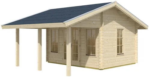 Skanholz Gartenhaus Luzern, 460x580 cm - Beige Lattung - Gartenhaus aus robustem Blockbohlensystem, ideal für Gartenliebhaber, mit einer großzügigen Grundfläche von 19 m² und einer stabilen Schneelast von 125 kg/m².