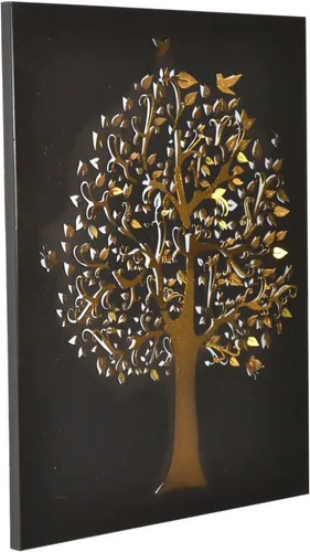 möbel direkt online Wandbild Baum - Wanddeko aus Metall mit goldfarbenem Baummotiv, detailreich gestaltet mit Vögeln und Blättern – ein imposanter Wandschmuck für jedes Zuhause.