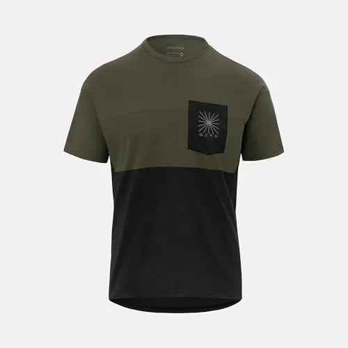 Giro Bike Ride T-Shirt Trail Green/Black L - Velotrikot mit drei Rückentaschen und einer sicheren Reißverschlusstasche, aus feuchtigkeitstransportierendem Gewebe für optimalen Komfort beim Radfahren.