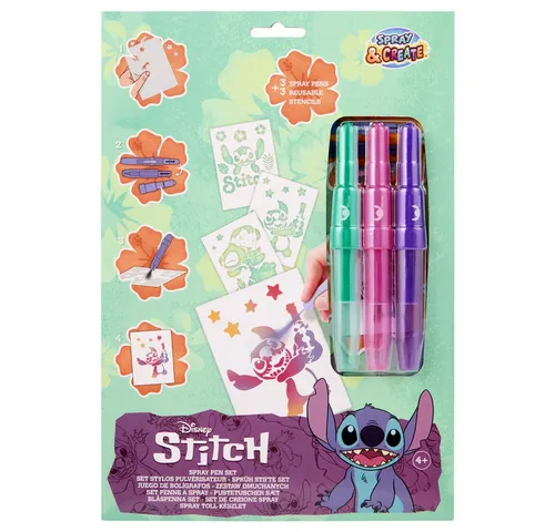 Disney Stitch Sprühstift Set | Schablonen Malset für Kinder | 3 Blasstifte und wiederverwendbare Schablonen | Kreatives Zeichenset | Bastelset für Mädchen und Jungen | Spray Pen Kit (ST23363V1)