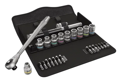 Wera Zyklop Metal 8100 SC 7 Steckschlüsselsatz 28-teilig - Betätigungswerkzeuge mit unverlierbarem Durchsteckvierkant für sichere Nussfixierung, ideal für präzises Arbeiten ohne ungewolltes Umschalten.