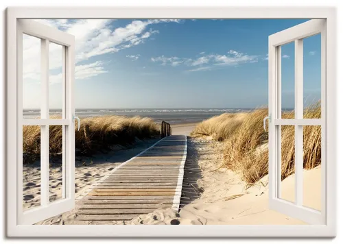 Artland Wandbild Fensterblick Nordseestrand auf Langeoog, Fensterblick (1 St), als Leinwandbild, Poster in verschied. Größen