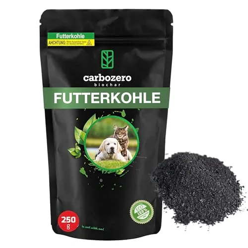 CarboZero Futterkohle 250 g Pulver für Tiere | Aktivkohle für Hunde & Katzen | Futterkohle für Hunde & Nager | Tierkohle | Futterkohle Haustiere | Nachfüllpack Aktivkohle