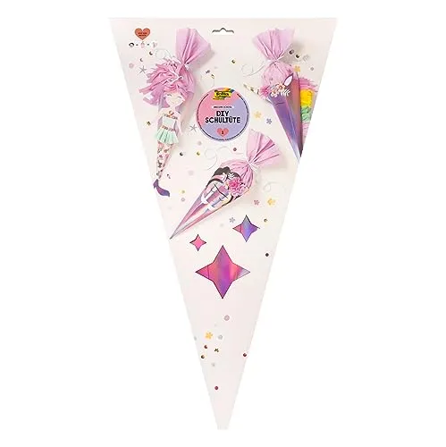folia 92702 - Schultüte Bastelset UNICORN SCHOOL, Bastelmaterial für eine Zuckertüte, gestaltbar als Einhorn, Frida oder Meerjungfrau, ca. 68 cm, Mittel