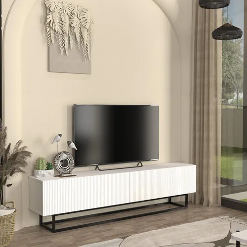 TV-Lowboard 'Verpsboga' – Stilvoller Schrank mit 2 Klapptüren, 180 cm in Weiß