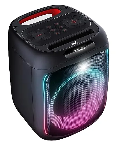 MAJESTIC FIRE 12 Bluetooth-Lautsprecher, mehrfarbige LED-Lichter, USB/microSD/AUX-IN/MIC, kabelgebundenes Mikrofon inklusive, wiederaufladbarer Akku, TWS, Tragegriff