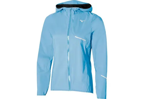 Mizuno Waterproof 20K Laufjacke Damen - Blau - Größe S - Leichte Laufjacke für Frauen, ideal bei Regen. Mit atmungsaktivem Material und Stretchkapuze für optimalen Tragekomfort. Perfekt für aktive Läuferinnen, die Schutz und Bewegungsfreiheit suchen.