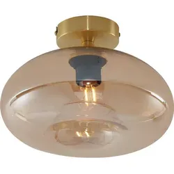 QAZQA Art Deco Deckenleuchte Busa in Messing mit Bernsteinglas - Elegante Deckenleuchte im Art Deco Stil, ideal für Wohnzimmer oder Schlafzimmer. Das warme Licht durch Bernsteinglas schafft eine einladende Atmosphäre. Dimmbar und perfekt für kleinere Räume.