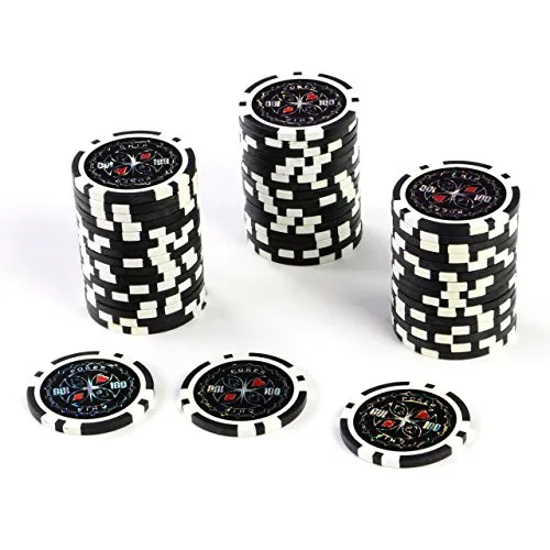 Nexos Trading 50 Poker-Chips Laser-Chips Metallkern 12g Poker Texas Hold`em Black Jack Roulette reflektierend Tokens Jetons Casino 1 Rolle Wert 1-10000 wählbar (Wert 100)