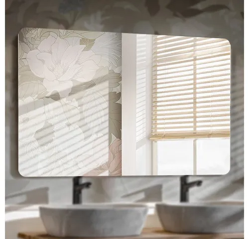Lomadox Badspiegel MIRROR-56, rahmenlos, silberfarben - Moderner Badspiegel mit LED-Beleuchtung, Maße 120x70 cm, ideal für ein stilvolles Ambiente. Einfache Selbstmontage und wandhängend für praktische Nutzung.