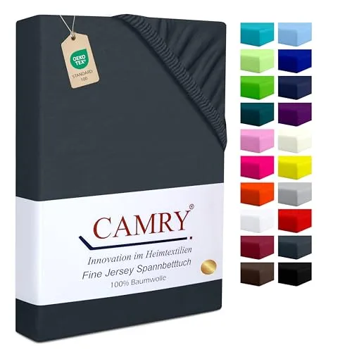 Camry Spannbettlaken 90x200cm - 100x200cm Anthrazit Baumwolle Bettlaken Jersey Spannbetttuch Oeko-Tex