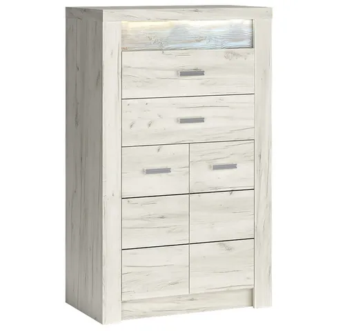 Lomadox Hochkommode INGENIO-161 mit LED Beleuchtung - Moderne Hochkommode in Weiß mit LED-Beleuchtung. Bietet großzügigen Stauraum und verleiht jedem Raum einen eleganten Akzent. Ideal für Selbstmontage.