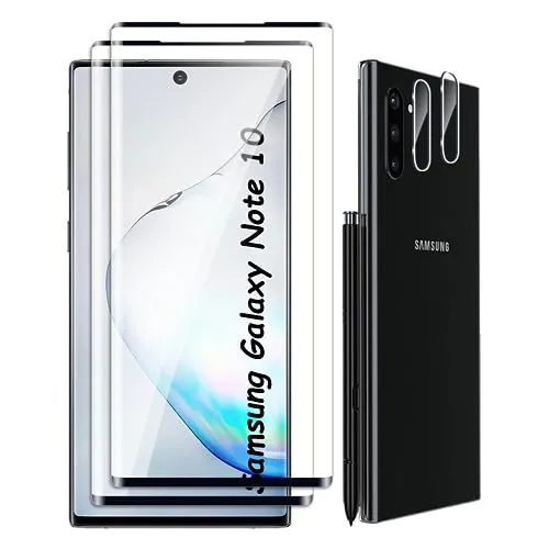 Fyqzio [2+2 Stück Gehärtetes Glas Schutzfolie kompatibel mit Samsung Galaxy Note 10 und Kamera,Keine Blasen,9H Härte,Anti-Scratch,3D-Curved,HD-Displayschutz für Samsung Galaxy Note 10