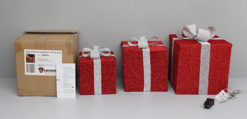 Gartenpirat 3er Set LED Geschenkboxen Warmweiß Weihnachtsdeko mit Schleife IP44