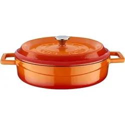 LAVA Kochtopf 2,5L aus emailliertem Gusseisen in Orange - Universal-Kochtopf aus hochwertigem emailliertem Gusseisen, ideal für gleichmäßige Wärmeverteilung und schmackhaftes Kochen. Hitzebeständig bis 280°C und spülmaschinengeeignet.