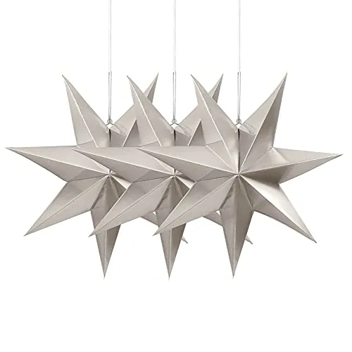 Frau WunderVoll® Faltsterne Silber 3 Stück Durchmesser 25 cm, 7 Zacken geschlossene Oberfläche Feste Pappe, Weihnachten,Advent,Fenster Dekoration,Weihnachtsbaum,