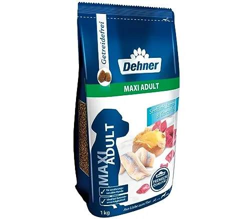 Dehner Premium Hundefutter Maxi Adult - Trockenfutter getreidefrei für große Rassen, ideal bei Getreideunverträglichkeit und fördert Verdauung und Immunsystem