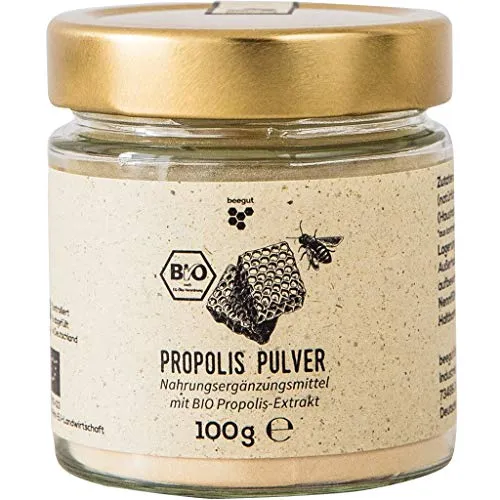 beegut BIO Propolis Pulver 100g - Propolis aus kontrolliert biologischem Anbau, ideal zur Einnahme oder Herstellung eigener Produkte. Unterstützt Bienen und sorgt für eine schnelle Löslichkeit in Getränken.