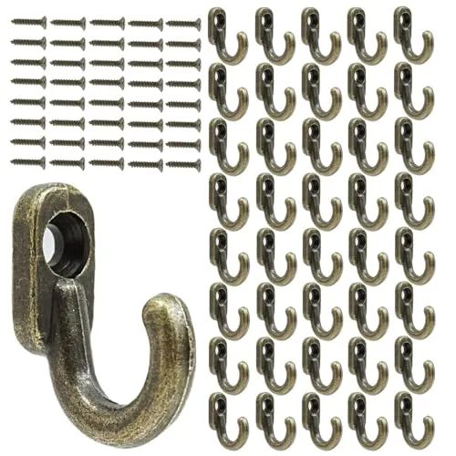 Sariputa 40 Stück Mini Haken,16 x 13 mm Wandhaken Vintage Schlüssel Haken,Antik Schlüsselhaken Bronze Einzelhaken Kleine Garderobenhaken zum Schrauben für Schmuck Taschen Handtücher Bad Küche