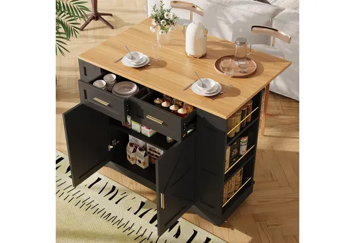 Odikalo Kücheninsel Küchenschrank Speisewagen Schwarz/Weiß