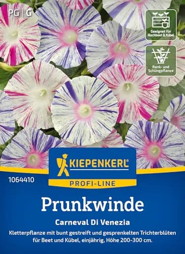 Kiepenkerl Profi-Line Prunkwindensamen Carneval Di Venezia 1064410 - Kletterpflanze mit bunt gestreift und gesprenkelten Blüten - Pflanzen, Blumensamen, Saatgut