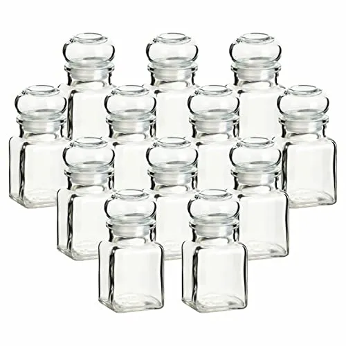 gouveo 12er Set Gewürzgläser 150 ml eckig mit Glaskorken - Kleine Korkengläser mit Glasstopfen - Leere Vorratsgläser für Kräuter, Gewürze - Kleine Glasdose