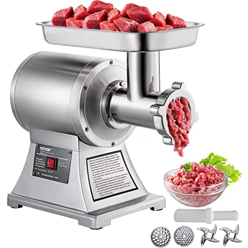 VEVOR Elektrischer Fleischwolf 850 W, Hackfleisch Maschine 150 kg pro Stunde, Elektrische Wurstmaschine 448 x 210 x 387 mm, Edelstahl Wurstmaschine 193 U/min, für Restaurant, Supermarkt, Metzgerei