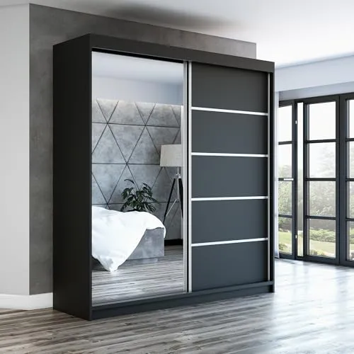 Schwebetürenschrank GAP, 2-türig mit Spiegel - Moderne Schwebetürenschränke mit 160 cm Breite, ausgestattet mit einem hochwertigen Schiebetürsystem und robusten Materialien für Langlebigkeit und Stil.