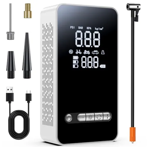 Ipflin Elektrische Luftpumpe, 150 PSI Tragbare Akku Kompressor 12V 5000mAh, Wiederaufladbarer Luftpumpe Fahrrad mit LED-Licht, Elektrische Fahrradpumpe für Auto, E-Bike, Motorrad