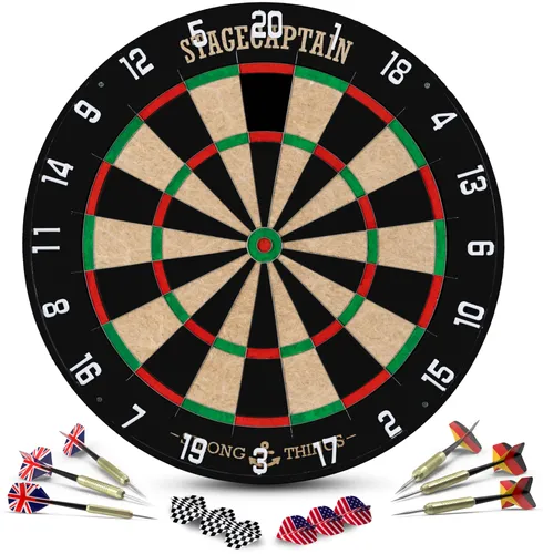 Stagecaptain DBS-1715C BullsEye Champion Dartscheibe - Dartscheibe aus hochwertigem Sisal mit extra dünner Drahtspinne, ideal für Turniere. Inkl. 6 Steeldarts und Wandbefestigung – perfektes Zubehör für Darts-Fans!