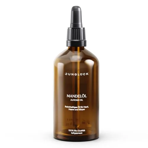 JUNGLÜCK Mandelöl BIO kaltgepresst 100ml - Vegan - Körperöle mit 100% reinem, kaltgepresstem Mandelöl, ideal für trockene Haut. Reich an Vitamin E für intensive Pflege von Gesicht, Haaren und Körper.