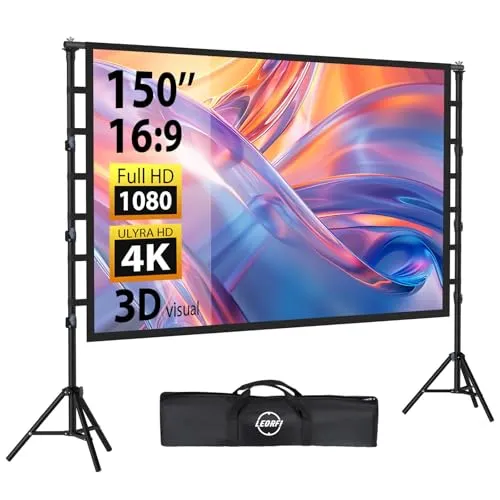 LEORFI Projektor Leinwand 150 Zoll mit Stativ – Tragbare HD Projektionswand für Camping und Heimkino