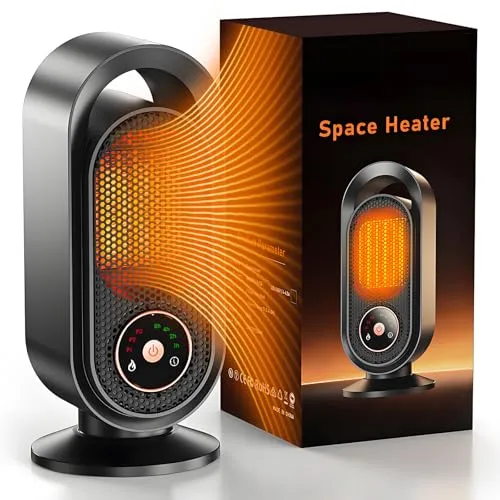 BLOGLOER Heizlüfter Energiesparend, PTC Elektrische Heizung, Tragbare Touchscreen, 3 Hitzwende, 8 Std. Timer, Überhitzungsschutz und Kippschutz Elektroheizung, für Büro Bad (B)