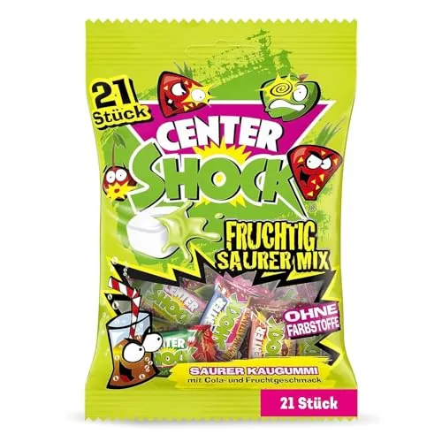 Center Shock Sour Mix, Packung mit 21 extra-sauren Kaugummis, verschiedenen Sorten mit Cola- & Frucht-Geschmack, geeignet für Geburtstag und Weihnachten, 84g