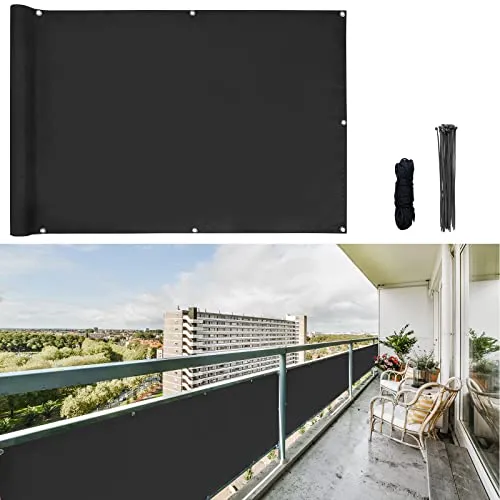 CCLIFE Balkon Sichtschutz Wind- und UV-Schutz Wetterfest 160 g/m2 mit Ösen Balkon sichtschutz Blickdicht 75 x 300cm (3 Größen & 2 Farben) für Balkongeländer Terrasse Garten
