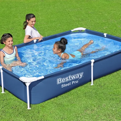 Bestway rechteckiger Steel Pro-Schwimmbecken – 221 x 150 x 43 cm – Blau – im Lieferumfang enthalten Abdeckung