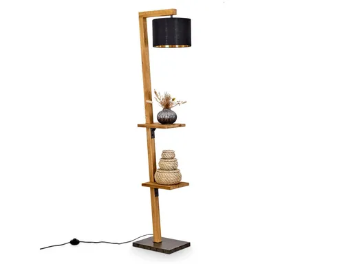 hofstein Stehlampe - Moderne Stehlampe aus Metall/Holz mit verstellbarem Schirm - Standleuchten für den Innenbereich, 164 cm hoch, ideal für Esszimmer oder Flur, mit Fußschalter und praktischen Ablageflächen für mehr Komfort.