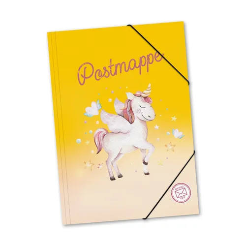 itenga Postmappe Gelb A4 PP Stabil EINHORN Aquarell aus Kunststoff Mädchen neu