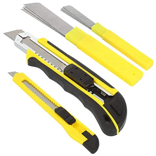 com-four® 2x Cuttermesser mit Ersatzklingen - Teppichmesser - Scharfes Cuttermesser in 2 Größen (gelb - 2 Stück)