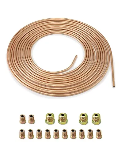 QWORK® 7.6m Verkupfert Bremsleitung, Außendurchmesser 4.76 mm, Innendurchmesser 3.3 mm mit 16 Muttern