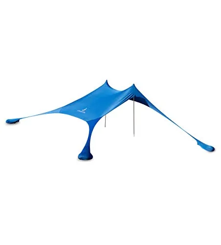 Premium Lycra Strandzelt – Strandmuschel Pop-Up Sonnensegel „Ole“ mit Alu-Stangen und befüllbaren Sand-Ankern Blau (210 x 210 cm)