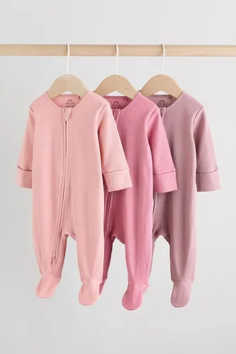 Next Schlafoverall 3er-Pack Babystrampler mit Zwei-Wege-Reißverschluss - Praktisches 3er-Set Babystrampler in Rosa, aus 100 % Baumwolle, ideal für einen angenehmen Schlaf. Größe 68-74 (6-9 Monate), sorgt für Komfort und Bewegungsfreiheit.