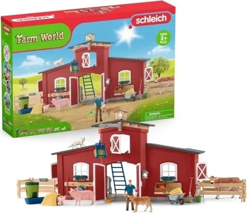 Schleich Rote Scheune mit Tieren und Zubehör