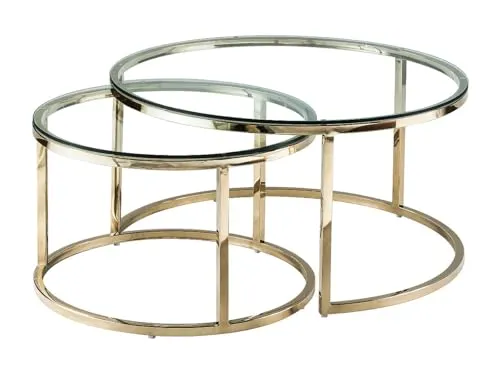 Pascal Morabito-Mesas de Centro Nido de Vidrio Templado y Acero Inoxidable - Dorado - MAEVANE II